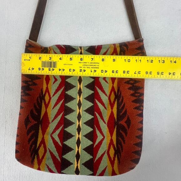 Vintage Handmade 12"X 12" Red Orange Southwestern Wool Boho Hippie Tote Bag - Picture 6 of 16